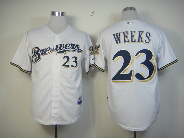 Men Milwaukee Brewers 23 Weeks White MLB Jerseys